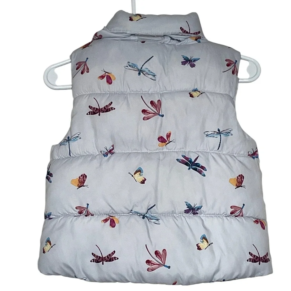 Zara Baby Girl Puffer Vest Hooded Dragonfly Butterfly Print 6-9M‎ Warm Outdoors